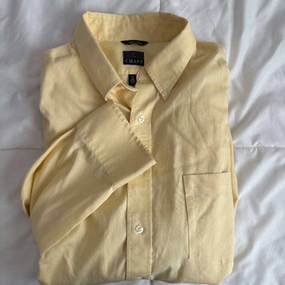 Chaps Men's Yellow Long Sleeve Oxford Button-Down Preppy Office 17.5 32/33 XL